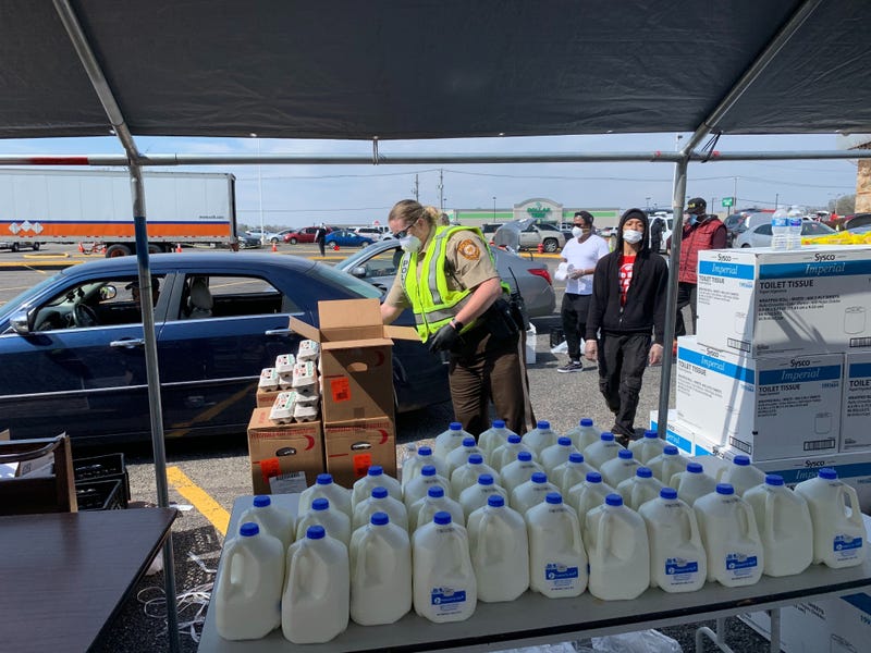 Milk, eggs and other essentials were given to hundreds of people at an Urban League event in Ferguson on April 2, 2020