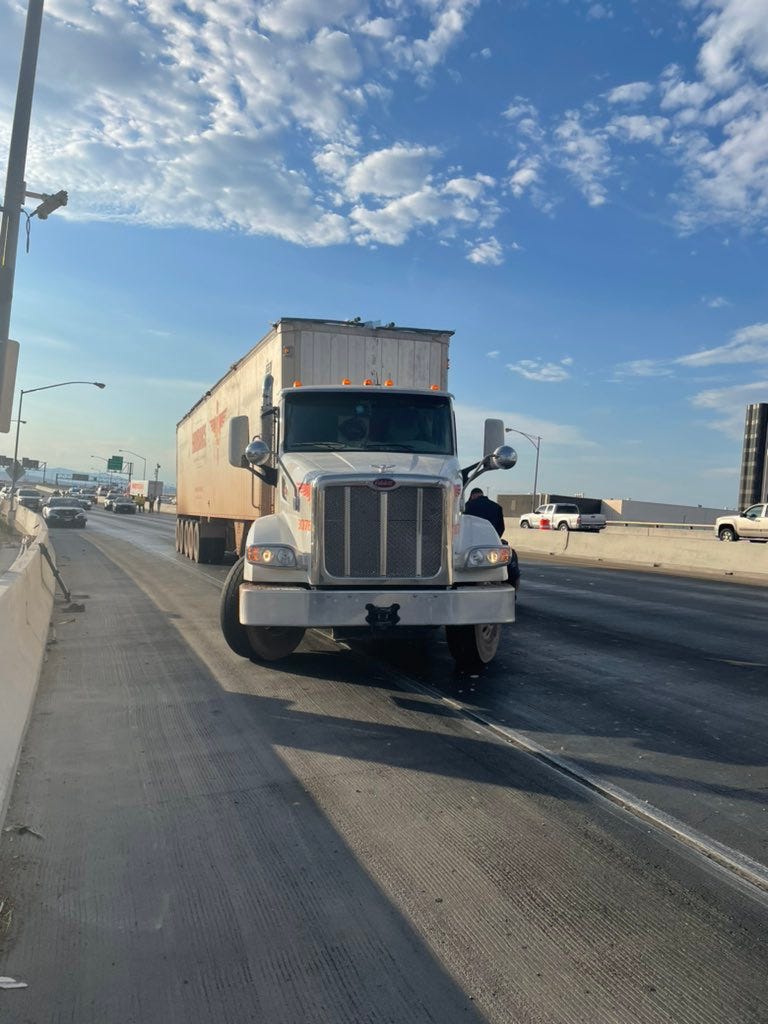 Scene of a semi that struck a pedestrian on U.S. 95 northbound on June 30th, 2021.