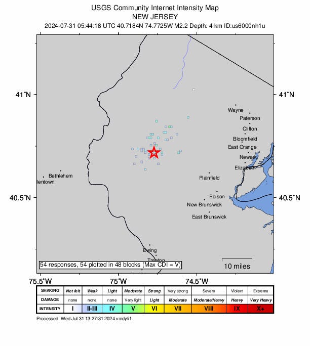 The earthquake was centered in Califon, Hunterdon County