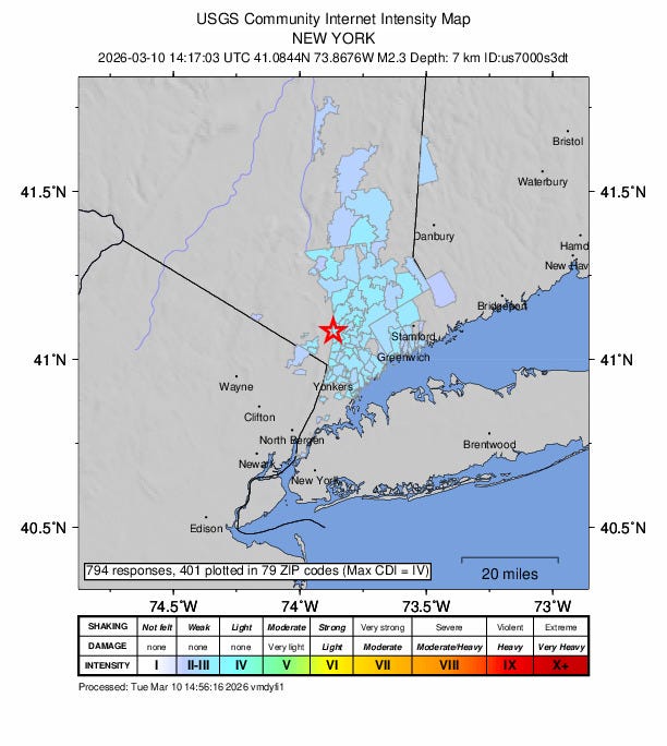 The epicenter of the quake was around Sleepy Hollow, USGS said