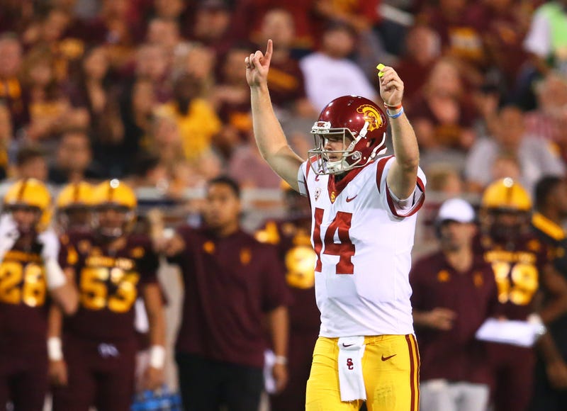 Southern California Trojans quarterback Sam Darnold (14) celebrates a play against the Arizona State Sun Devils at Sun Devil Stadium