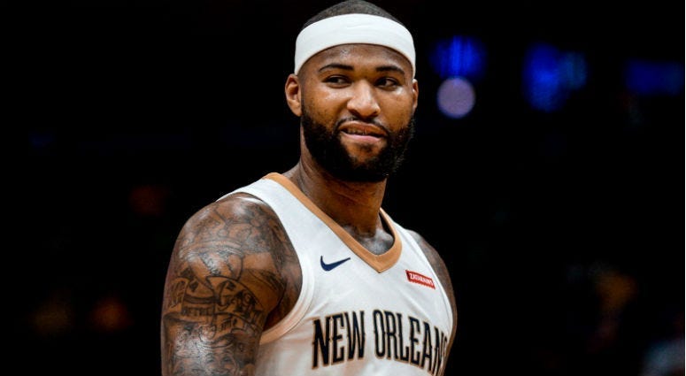 DeMarcus Cousins looks on against the Detroit Pistons during the first quarter at the Smoothie King Center in New Orleans.