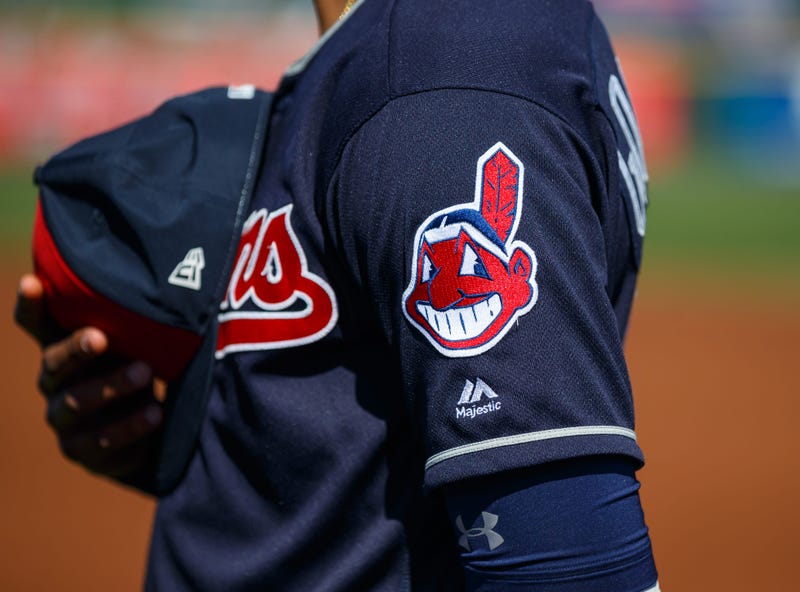 Mar 2, 2018; Goodyear, AZ, USA; Detailed view of the Chief Wahoo logo on Cleveland Indians uniforms against the Texas Rangers at Goodyear Ballpark. Mandatory Credit: Mark J. Rebilas-USA TODAY Sports