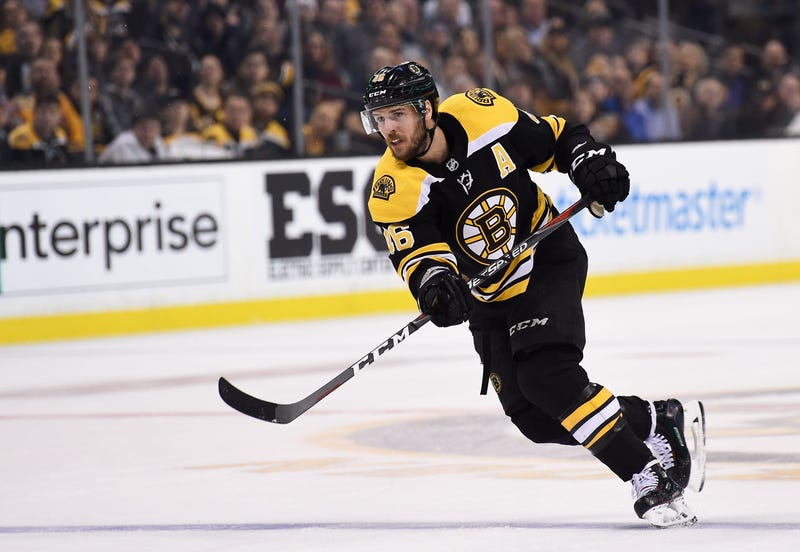 Mar 1, 2018; Boston, MA, USA; Boston Bruins center David Krejci (46) shoots the puck during the first period against the Pittsburgh Penguins at TD Garden. Mandatory Credit: Bob DeChiara-USA TODAY Sports