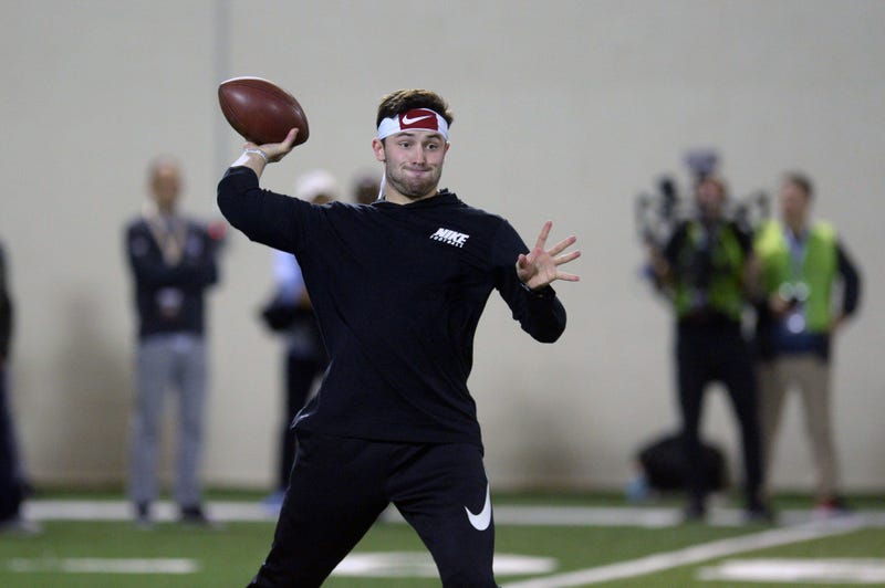 Mar 14, 2018; Stillwater, OK, USA; Oklahoma quarterback Baker Mayfield participates in passing drills during Pro Day at Everestt Training Center. Mandatory Credit: Mark D. Smith-USA TODAY Sports