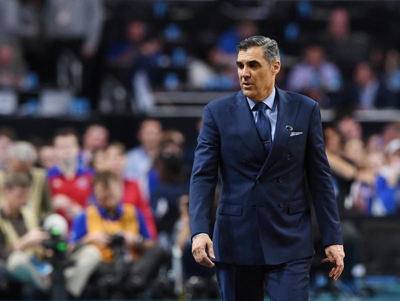 Villanova's Jay Wright reacts against the Kansas Jayhawks during the 2018 men's Final Four at Alamodome in San Antonio, TX