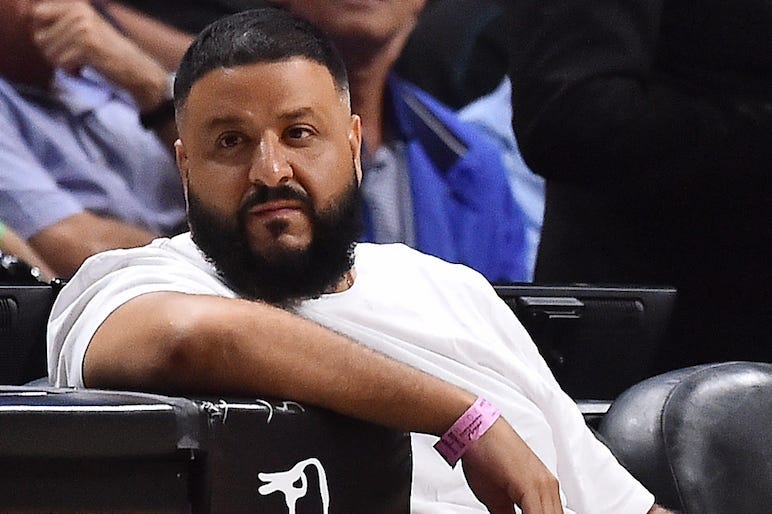 DJ Khaled, Courtside, NBA Game, White Shirt, Leaning, Sullen, 2018