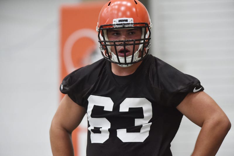 Cleveland Browns offensive lineman Austin Corbett (63) during rookie minicamp at the Cleveland Browns training facility.