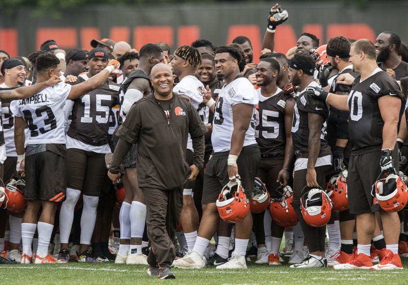 Cleveland Browns head coach Hue Jackson walks away from the team after the completion of minicamp at the Cleveland Browns training facility.