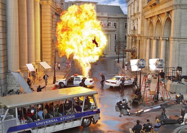 Universal Studios, Tour, Bus, Movie Set, Fire, Fireball, Explosion