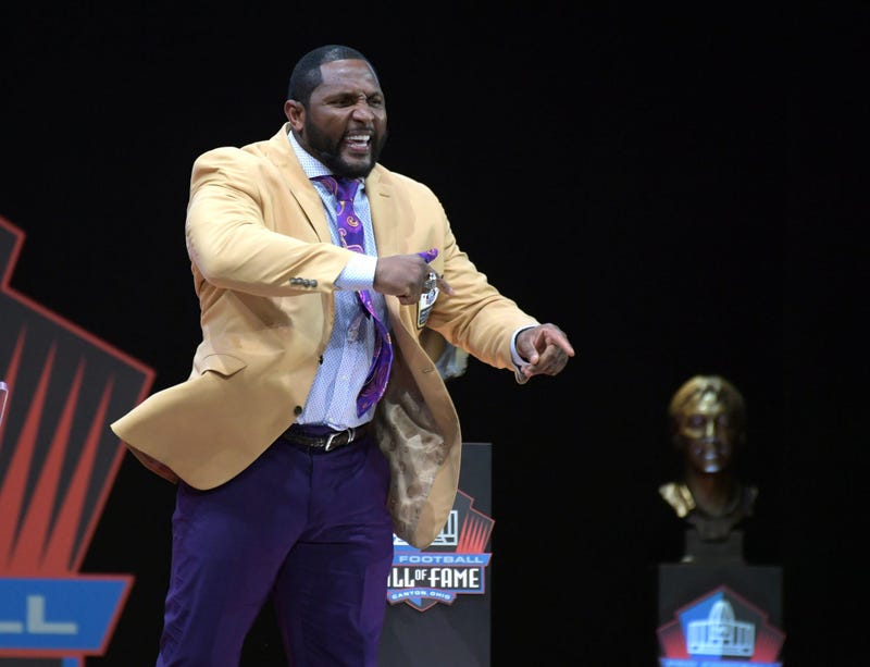 Baltimore Ravens former linebacker Ray Lewis during the Pro Football Hall of Fame Enshrinement Ceremony at Tom Bensen Stadium.