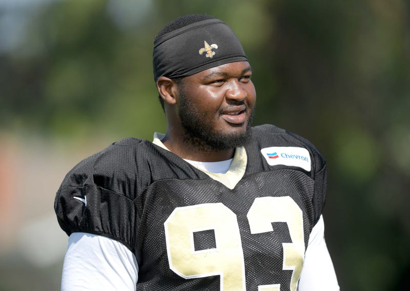 Aug 23, 2018; Costa Mesa, CA, USA: New Orleans Saints defensive tackle David Onyemata (93) during joint practice against the Los Angeles Chargers at the Jack. R. Hammett Sports Complex.