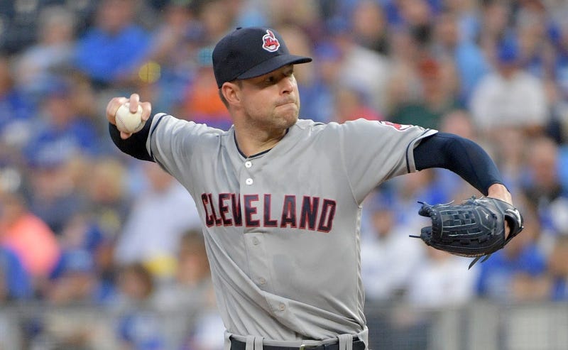 Sep 29, 2018; Kansas City, MO, USA; Cleveland Indians starting pitcher Corey Kluber (28) delivers a pitch in the first inning against the Kansas City Royals at Kauffman Stadium. Mandatory Credit: Denny Medley-USA TODAY Sports