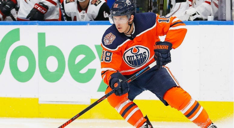 Ryan Strome carries the puck at Rogers Place.