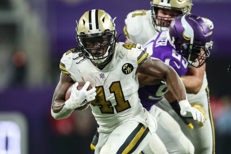 Oct 28, 2018; Minneapolis, MN, USA; New Orleans Saints running back Alvin Kamara (41) carries the ball during the fourth quarter against the Minnesota Vikings at U.S. Bank Stadium.