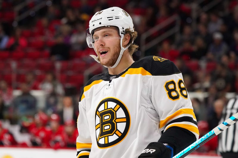 Oct 30, 2018; Raleigh, NC, USA; Boston Bruins right wing David Pastrnak (88) looks on during the game against the Carolina Hurricanes at PNC Arena. The Boston Bruins defeated the Carolina Hurricanes 3-2. Mandatory Credit: James Guillory-USA TODAY Sports