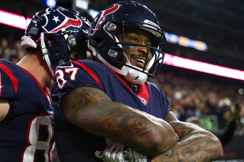 Houston Texans wide receiver Demaryius Thomas (87) celebrates after making a touchdown reception during the fourth quarter against the Tennessee Titans at NRG Stadium. 