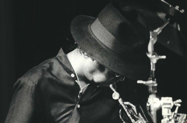 Miles Davis, Concert, Trumpet, Hat, 1983, Black and White