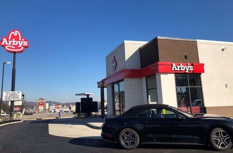 Arby's, Exterior, Drive Thru, Blue Sky, Modern
