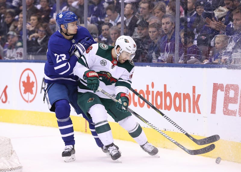 Jason Zucker with the puck