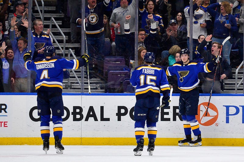 St. Louis Blues center Oskar Sundqvist (70) celebrates 