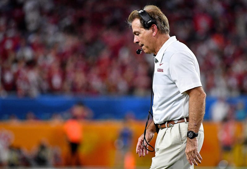 Dec 29, 2018; Miami Gardens, FL, USA; Alabama Crimson Tide head coach Nick Saban looks on in the 2018 Orange Bowl college football playoff semifinal game against the Oklahoma Sooners at Hard Rock Stadium.