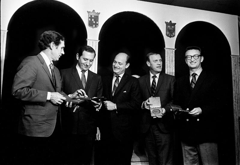 Two of the men in this picture - Chet Atkins at far left, Harold Bradley at far right, are two of the inventors of Pop Country.