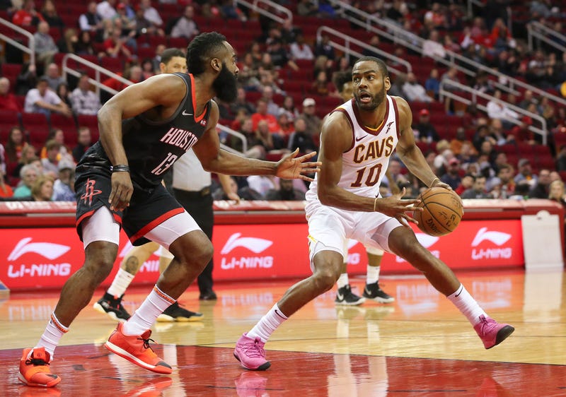 Jan 11, 2019; Houston, TX, USA; Cleveland Cavaliers guard Alec Burks (10) dribbles against Houston Rockets guard James Harden (13) in the first quarter at Toyota Center. Mandatory Credit: Thomas B. Shea-USA TODAY Sports