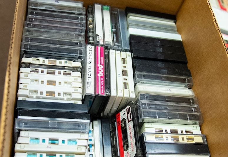 Cardboard Box, Cassette, VHS, VCR, Tapes, Random
