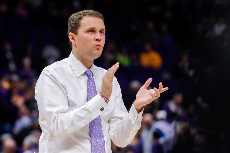 Jan 23, 2019; Baton Rouge, LA, USA; LSU Tigers head coach Will Wade reacts to a play against Georgia Bulldogs in the first half at Maravich Assembly Center.