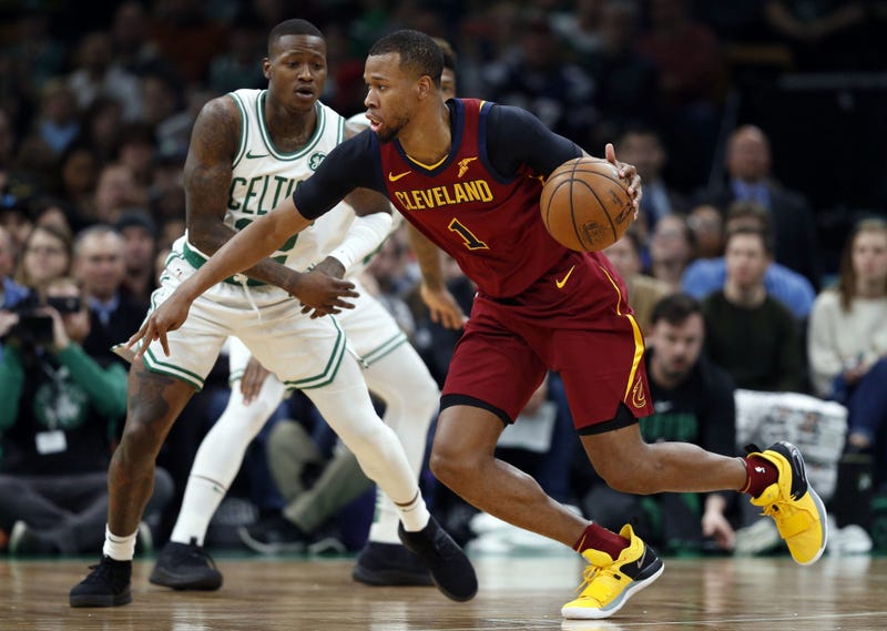 Jan 23, 2019; Boston, MA, USA; Cleveland Cavaliers guard Rodney Hood (1) is guarded by Boston Celtics guard Terry Rozier (12) during the first half at TD Garden. Mandatory Credit: Greg M. Cooper-USA TODAY Sports