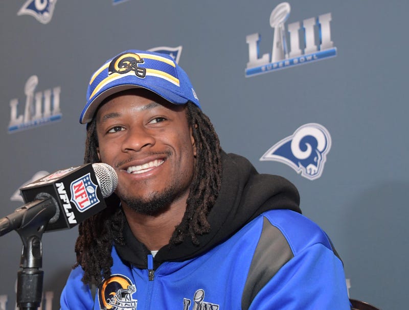 Jan 29, 2019; Atlanta, GA, USA; Los Angeles Rams running back Todd Gurley during a press conference for Super Bowl LIII at Marriott Atlanta Buckhead. Mandatory Credit: Kirby Lee-USA TODAY Sports