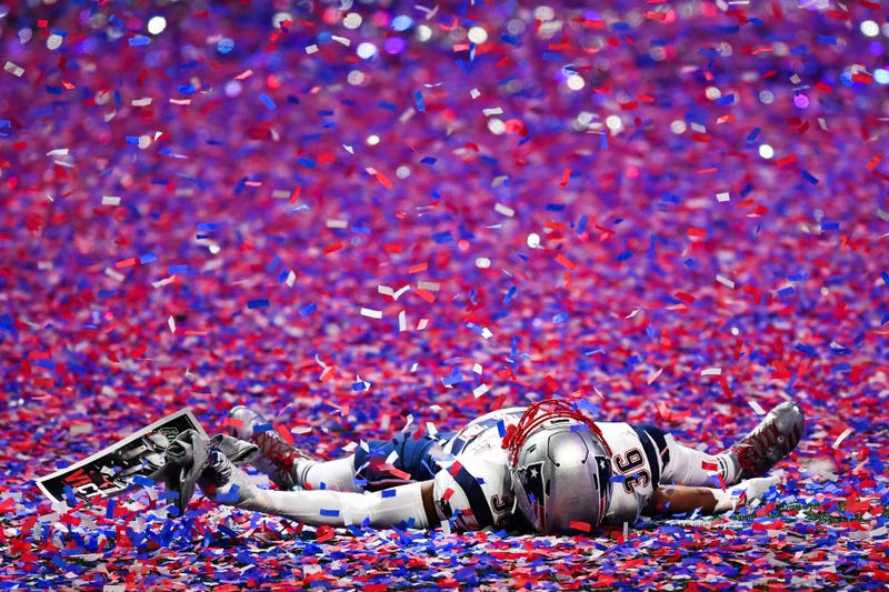 Feb 3, 2019; Atlanta, GA, USA; (Editor Note: Caption correction). New England Patriots linebacker Brandon King (36) lays in the confetti after Super Bowl LIII against the Los Angeles Rams at Mercedes-Benz Stadium. Mandatory Credit: Dale Zanine-USA TODAY S