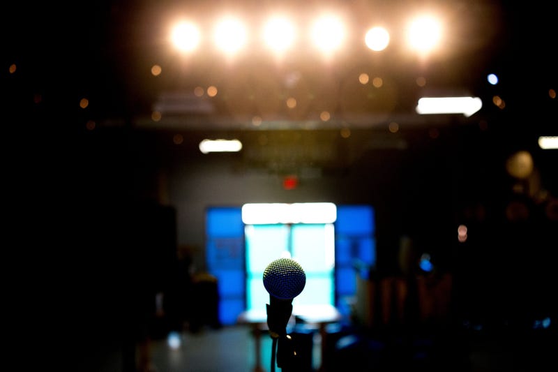 The microphone on stage at The Outpost on 109 W. Anderson Ave. in Knoxville, Tennessee on Friday, February 8, 2019. The venue will be hosting shows for Rhythm N' Blooms before the lease runs up and Abridged Brewing Company takes over the space. Kns Makerc