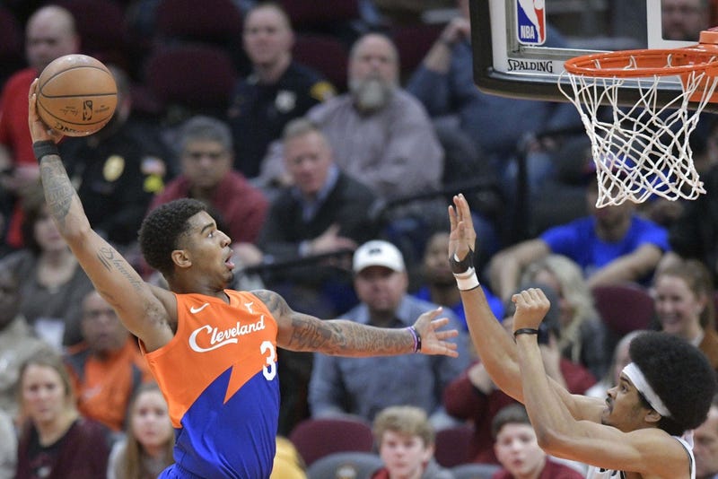 Feb 13, 2019; Cleveland, OH, USA; Cleveland Cavaliers forward Marquese Chriss (3) dunks against Brooklyn Nets center Jarrett Allen (31) in the fourth quarter at Quicken Loans Arena. Mandatory Credit: David Richard-USA TODAY Sports