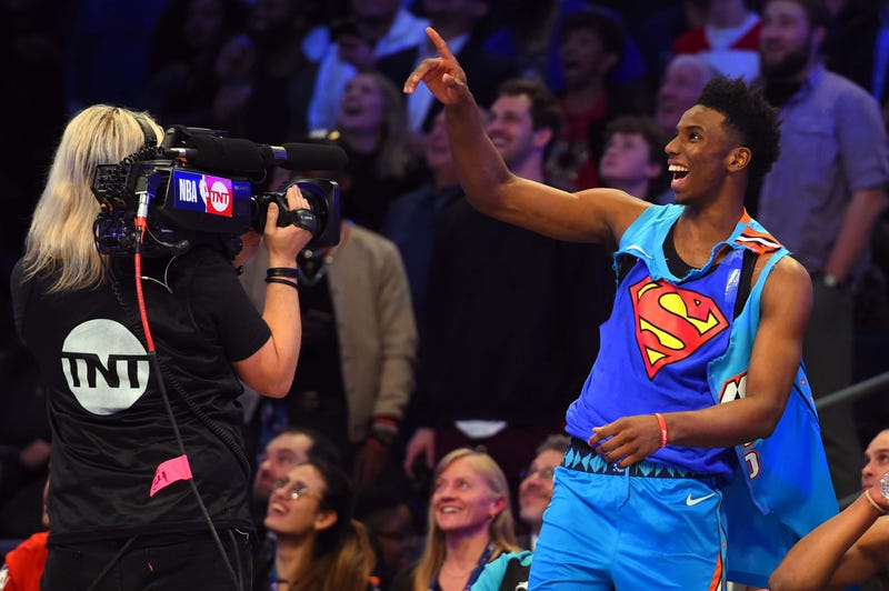 Feb 16, 2019; Charlotte, NC, USA; Oklahoma City Thunder forward Hamidou Diallo reacts after a dunk in the Slam Dunk Contest during the NBA All-Star Saturday Night at Spectrum Center.