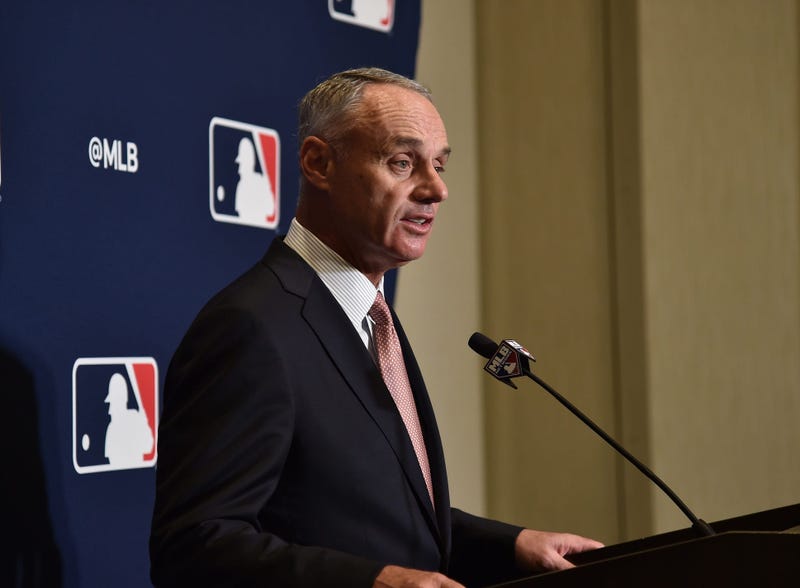 MLB commissioner Rob Manfred addresses representatives from the grapefruit league during the annual spring training media day at Hilton in West Palm Beach.