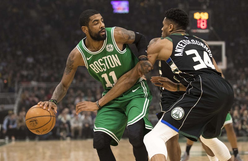 Boston Celtics guard Kyrie Irving and Bucks forward Giannis Antetokounmpo