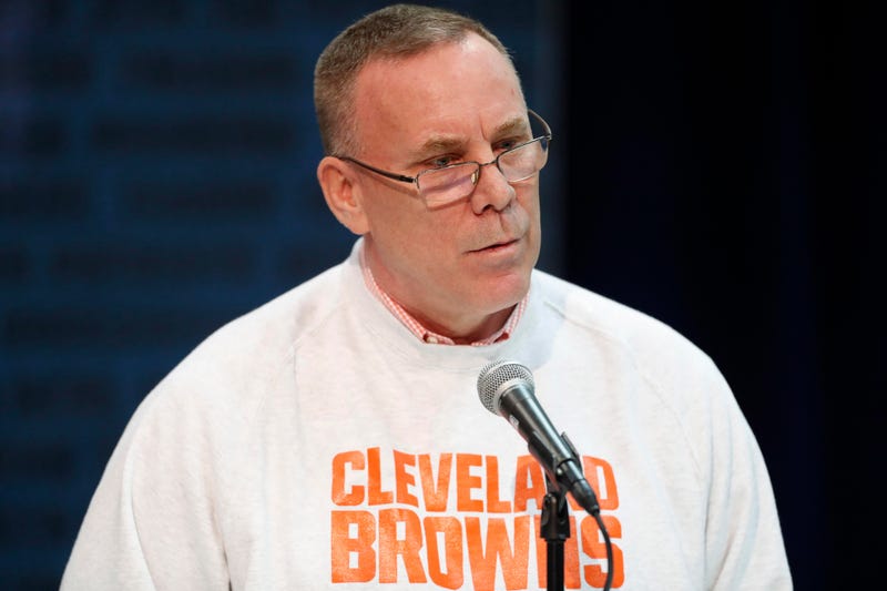 Feb 28, 2019; Indianapolis, IN, USA; Cleveland Browns general manager John Dorsey speaks to the media during the 2019 NFL Combine at the Indianapolis Convention Center. Mandatory Credit: Brian Spurlock-USA TODAY Sports