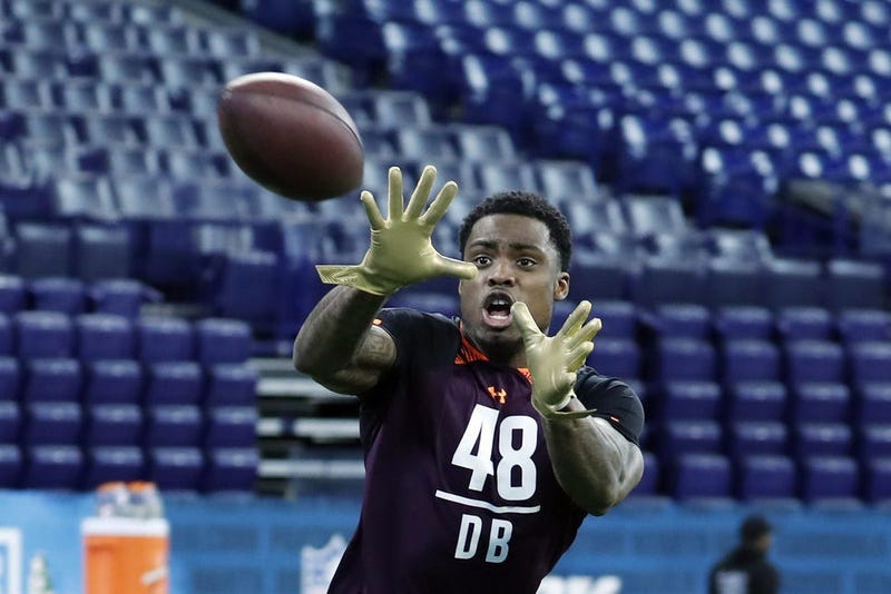 Mar 4, 2019; Indianapolis, IN, USA; Florida defensive back Chauncey Gardner-Johnson (DB48) goes through workout drills during the 2019 NFL Combine at Lucas Oil Stadium.