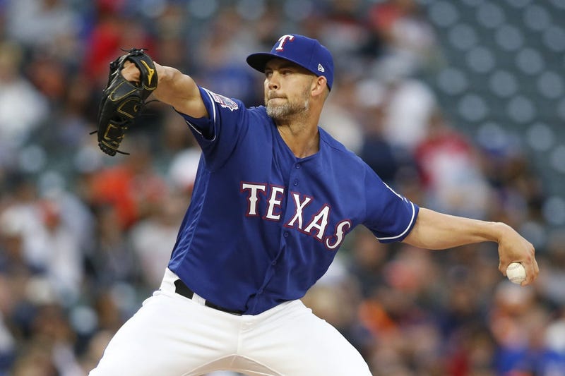 Texas Rangers starting pitcher Mike Minor (23) pitches in the first inning against the Houston Astros at Globe Life Park in Arlington. 