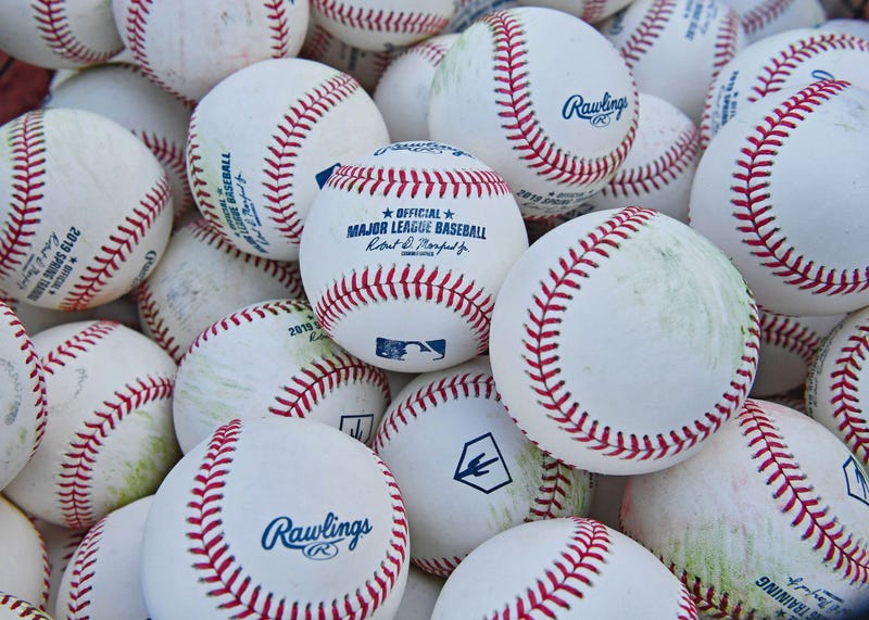 Apr 12, 2019; Kansas City, MO, USA; A general view of baseballs during batting practice prior to a game between the Kansas City Royals and Cleveland Indians at Kauffman Stadium. Mandatory Credit: Peter G. Aiken/USA TODAY Sports