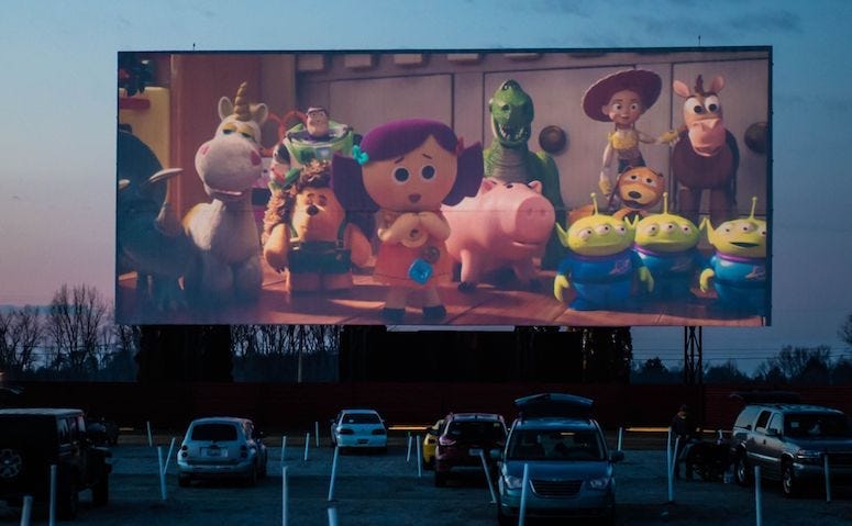 Toy Story 4, Drive In Movie Theater, Screening, Outdoors, Dusk, The Capri Drive In, 2019