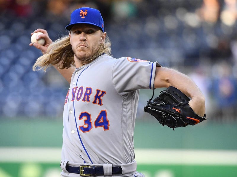 May 14, 2019; Washington, DC, USA; New York Mets starting pitcher Noah Syndergaard (34) throws against the Washington Nationals during the first inning at Nationals Park
