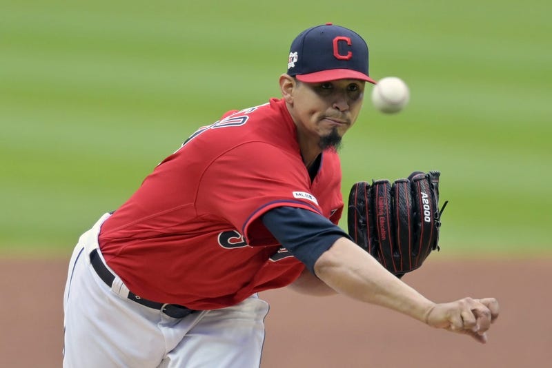 May 20, 2019; Cleveland, OH, USA; Cleveland Indians starting pitcher Carlos Carrasco (59) delivers a pitch in the first inning against the Oakland Athletics at Progressive Field. Mandatory Credit: David Richard-USA TODAY Sports