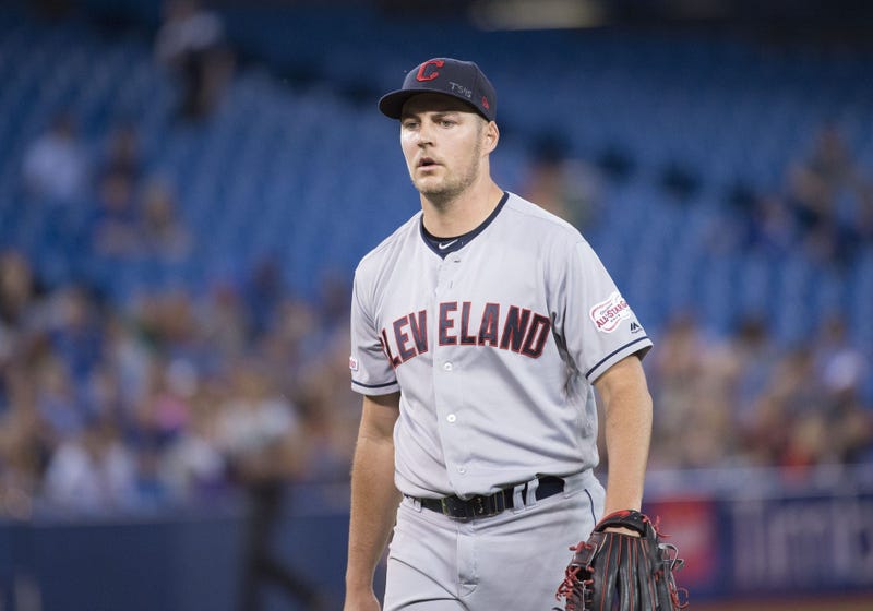 Jul 23, 2019; Toronto, Ontario, CAN; Cleveland Indians starting pitcher Trevor Bauer (47) walks towards the dugout after getting the third out during the sixth inning against the Toronto Blue Jays at Rogers Centre. Mandatory Credit: Nick Turchiaro-USA TOD