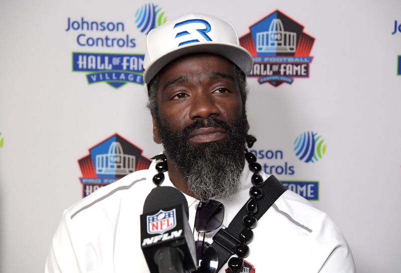Aug 2, 2019; Canton, OH, USA; Ed Reed speaks at a press conference at McKinley High.
