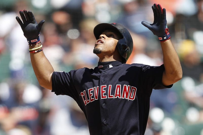 Aug 29, 2019; Detroit, MI, USA; Cleveland Indians shortstop Francisco Lindor (12) looks celebrates after hitting a solo home run against the Detroit Tigers during the third inning at Comerica Park. Mandatory Credit: Raj Mehta-USA TODAY Sports