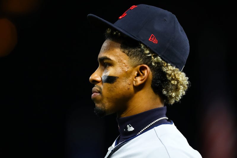 Sep 6, 2019; Minneapolis, MN, USA; Cleveland Indians shortstop Francisco Lindor (12) looks on in the fifth inning against the Minnesota Twins at Target Field. Mandatory Credit: David Berding-USA TODAY Sports