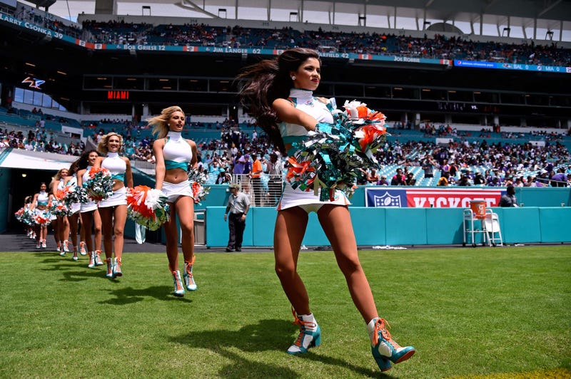 Sep 8, 2019; Miami Gardens, FL, USA; Miami Dolphins cheerleaders take the field prior to the game between the Miami Dolphins and the Baltimore Ravens at Hard Rock Stadium. Mandatory Credit: Jasen Vinlove-USA TODAY Sports